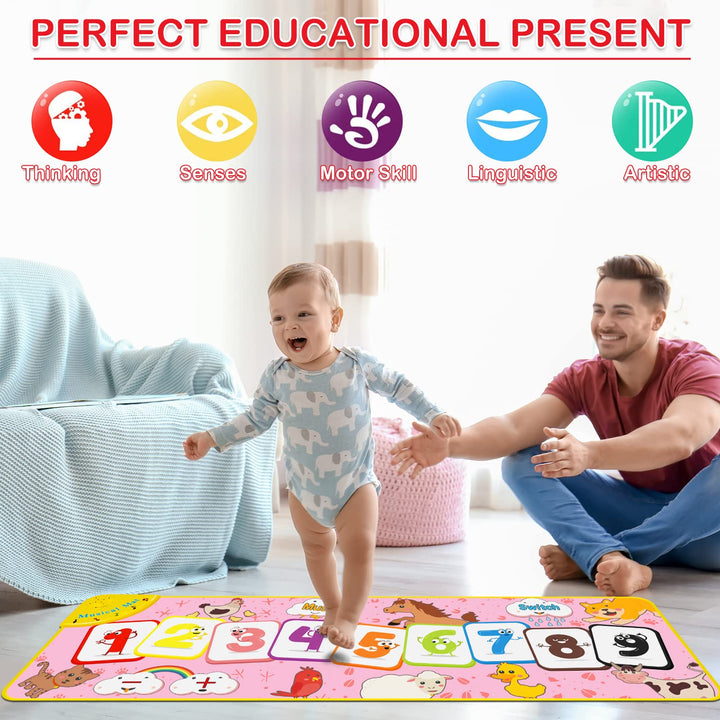 Aywewii Toddler Toys Piano Mat Floor Musical Mat Anti-Slip Kids Dance Mat Toddler Girl Toys Musical Playmat with Flash Cards Fun Birthday and Easter Gifts Toys for 1 2 3 Year Olds