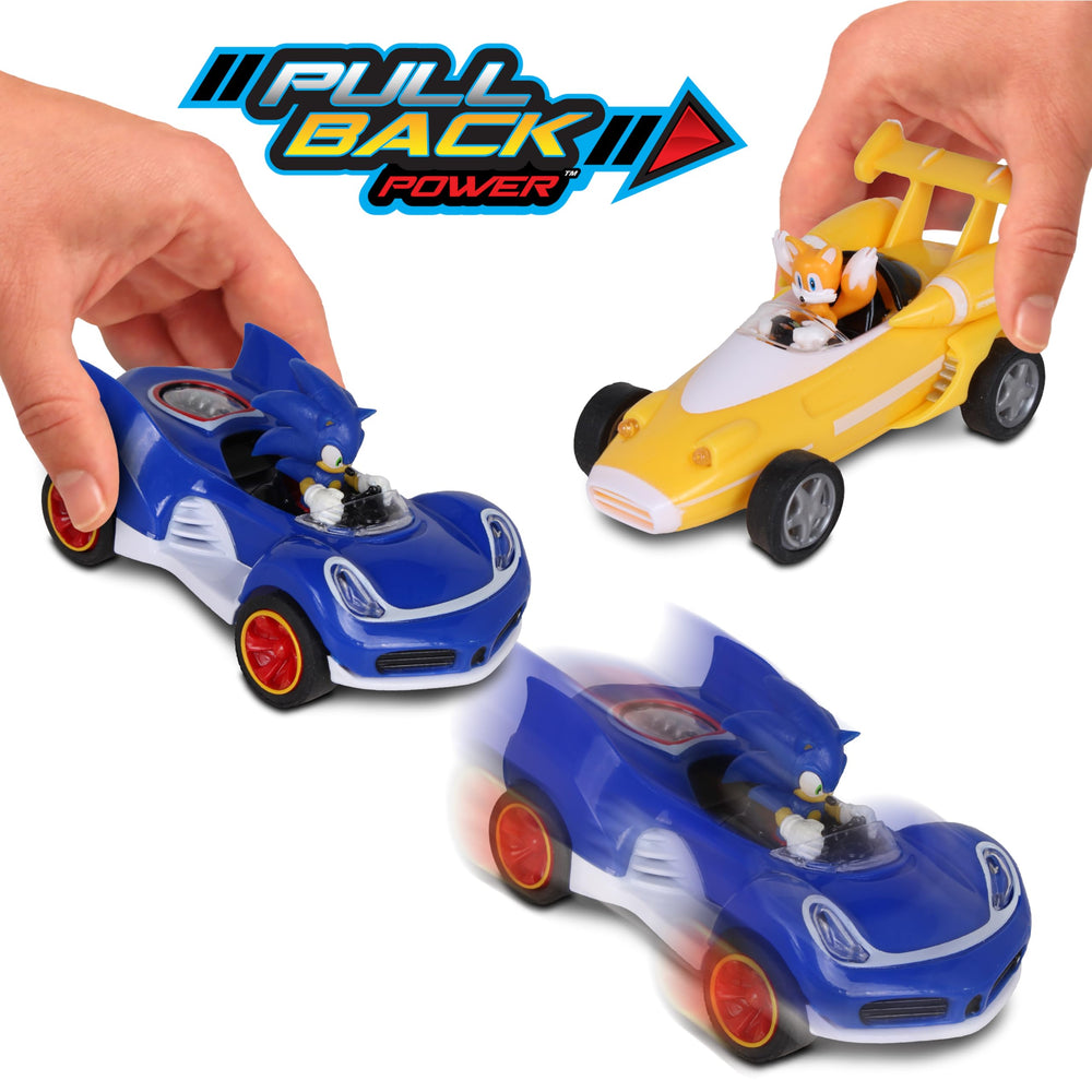 Sonic Transformed All-Stars Racing 2 Pack Pull Back Action: Tails and Sonic Hedgehog, Two Vehicles, Video Game Legends, No Batteries Required, Pull Back – Release - and Watch it go