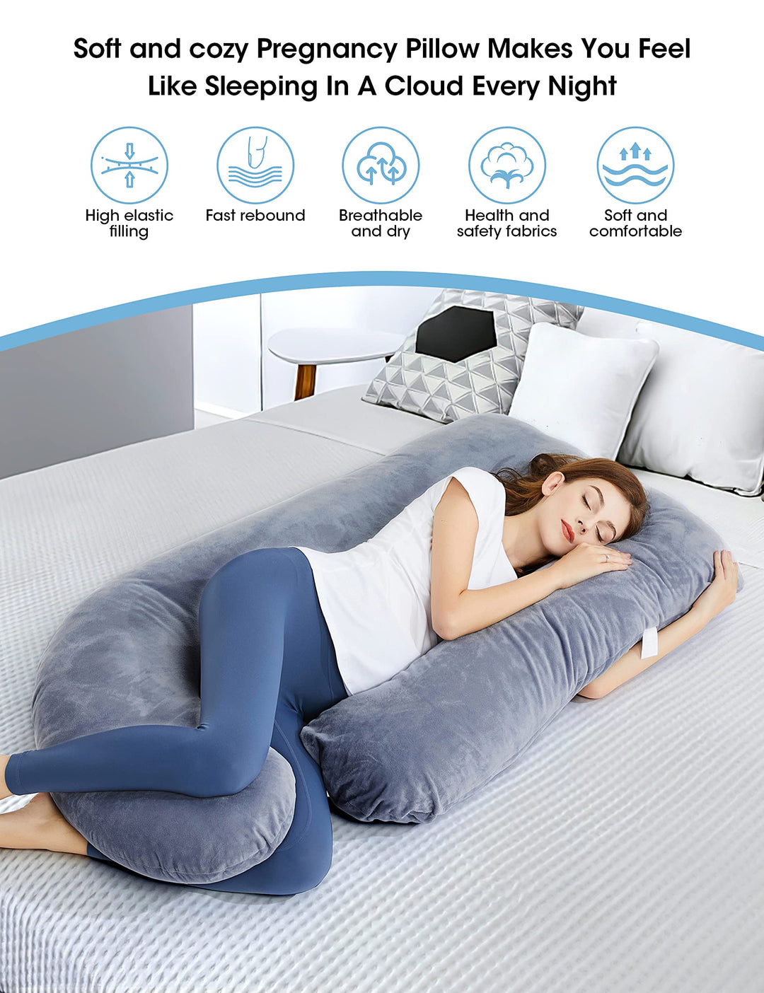 OTTOLIVES Pregnancy Pillows, U Shaped Full Body Pregnancy Pillows for Sleeping, 57 Inch Maternity Pillow with Removable Cover - Support for Head, Back, Belly, HIPS, Legs for Pregnant Women, Grey