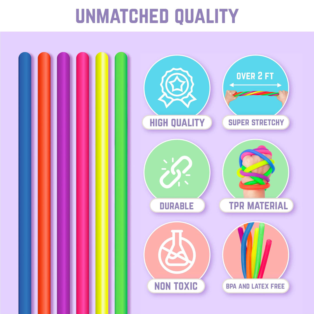 Stocking Stuffers for Kids - Stretchy Sensory Strings - Stimulating &amp; Addictive Sensory Toys for Kids - Stocking Stuffers for Boys and Girls - Non Mouthable Toy - Smooth 6 Pack