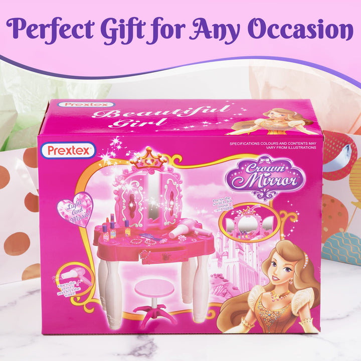 PREXTEX Kids Makeup Table with Mirror and Chair, Prince