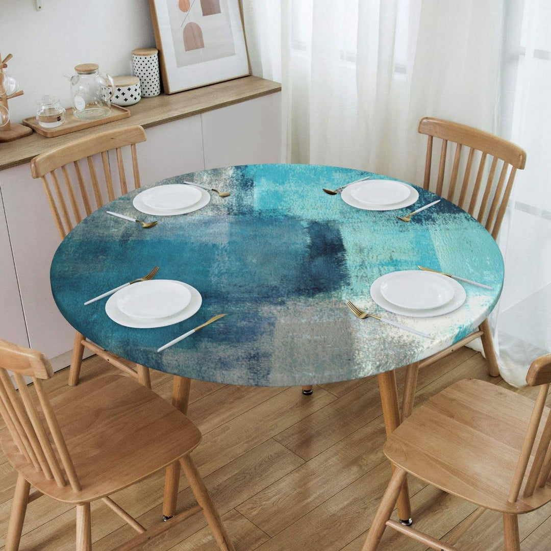 FATTTYCY Round Table Cloth Teal and Grey Abstract Art P