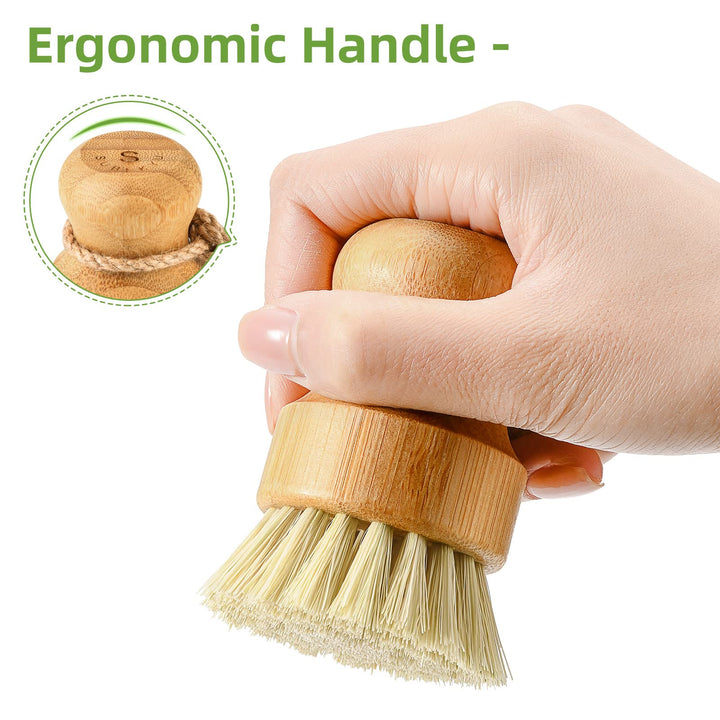 Bamboo Dish Scrub Brush for Kitchen Sink, Natural Wooden Washing Dish Brush Scrubber, Sisal Bristles Brush for Household Cleaning Cast Iron Brush Pots, Pans and Vegetables