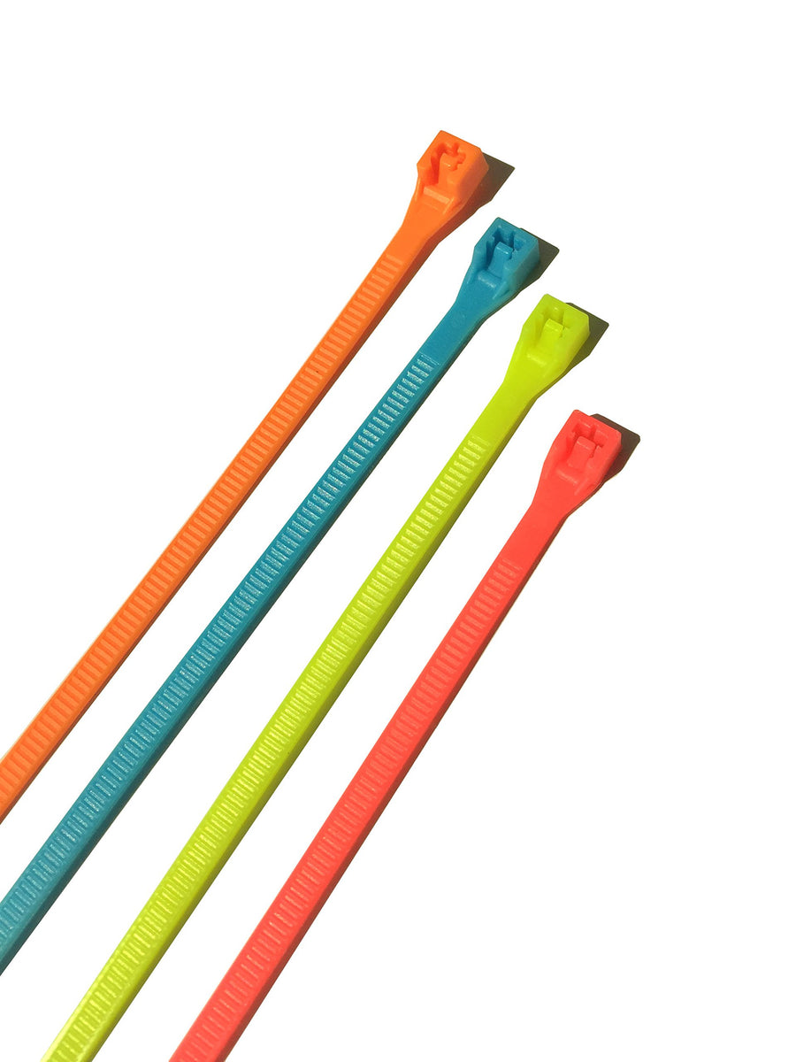 46-308FST Assorted Cable Ties, 8 inch, 75 lb, Electrical Wire and Cord Management, Nylon Zip Tie, 100 Pk, Fluorescent Blue, Green, Yellow & Pink