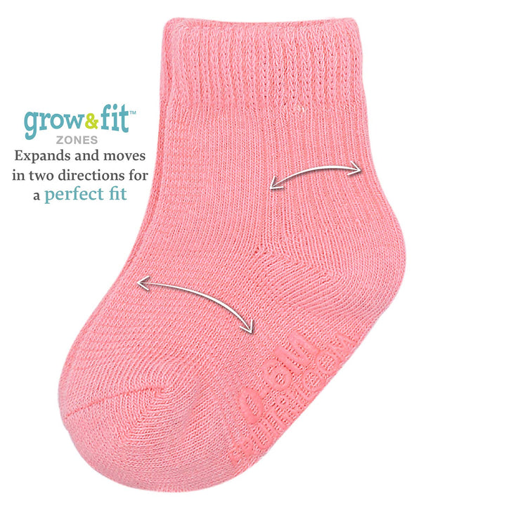 Baby 14-Pack Grow &amp; Fit Flex Zones Cotton Stretch Socks - Unisex, Girls, Boys (0-6 Months, Pink)