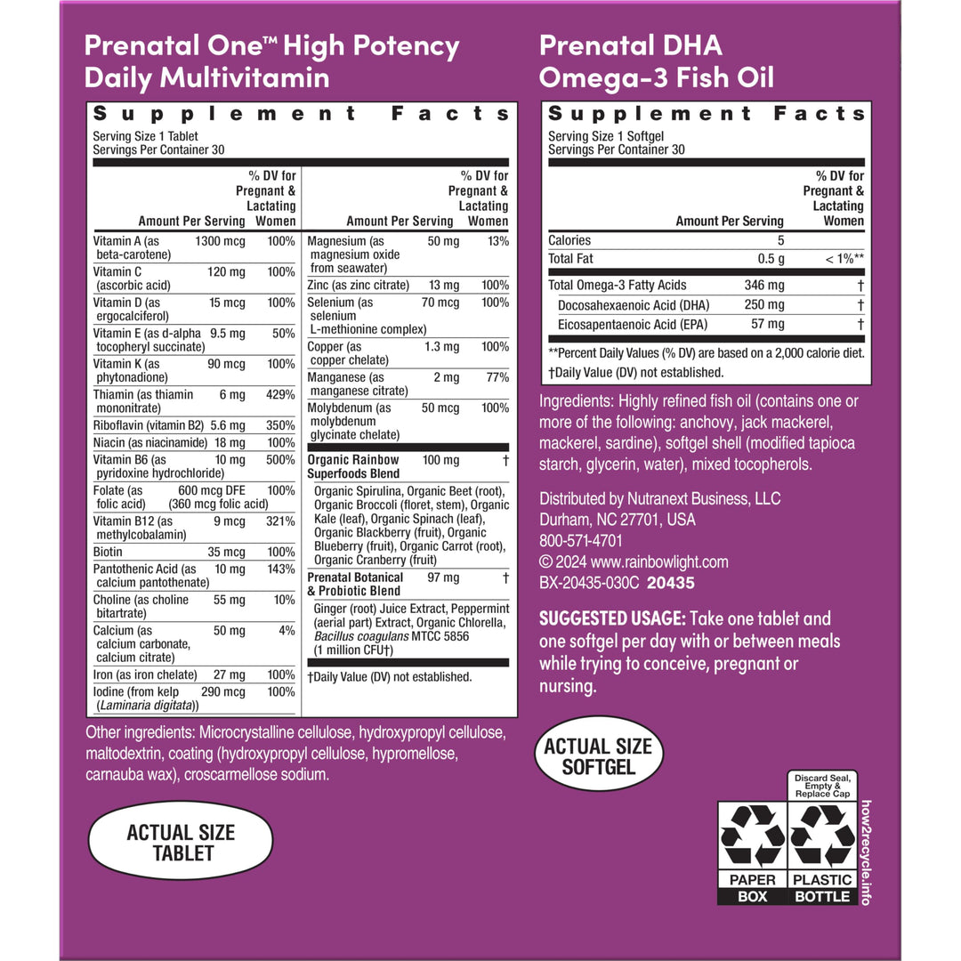 Prenatal Daily Duo Multivitamin Kit, With Prenatal One Daily Multivitamin and Prenatal DHA Omega-3 Fish Oil for Mom&#39;s Health and Baby&#39;s Development Support, 30 Count