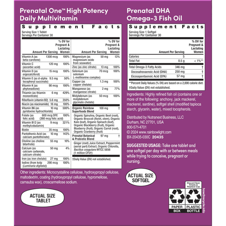 Prenatal Daily Duo Multivitamin Kit, With Prenatal One Daily Multivitamin and Prenatal DHA Omega-3 Fish Oil for Mom&#39;s Health and Baby&#39;s Development Support, 30 Count