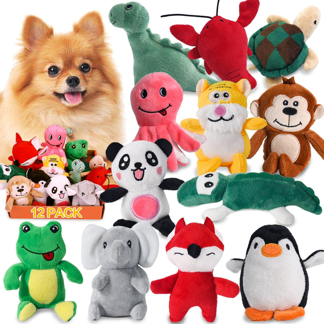 Squeaky Dog Toys for Puppy Small Medium Dogs, Stuffed Samll Dog Toys Bulk with Plush Pet Doggie Toy Set, Cute Safe Pet Chew 12 Pack for Puppies Teething