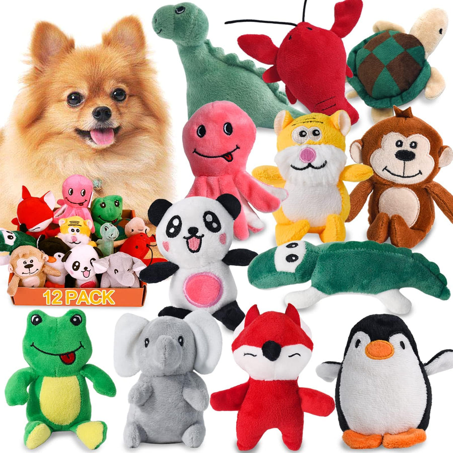 Squeaky Dog Toys for Puppy Small Medium Dogs, Stuffed Samll Dog Toys Bulk with Plush Pet Doggie Toy Set, Cute Safe Pet Chew 12 Pack for Puppies Teething