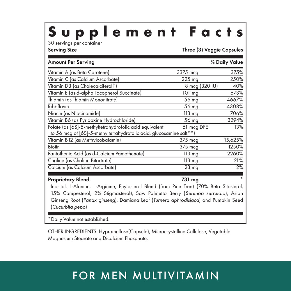 Naturopathic Programs for Men 90 Vegetarian Capsules Daily Multivitamin Includes Support for Prostate Health with Vitamins A, C, D & E, B Complex Kosher - 30 Servings