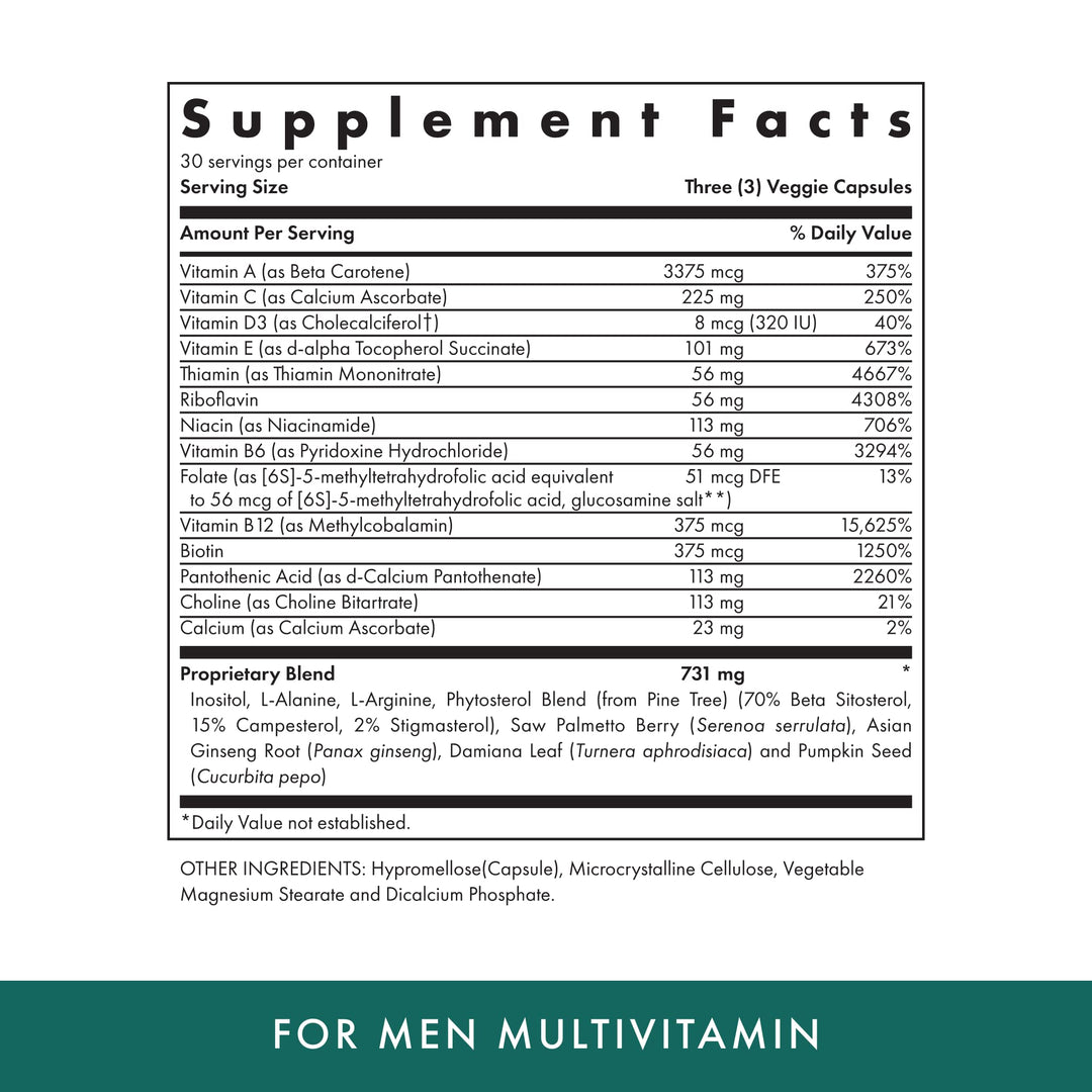 MICHAEL&#39;S Naturopathic Programs for Men 90 Vegetarian Capsules Daily Multivitamin Includes Support for Prostate Health with Vitamins A, C, D &amp; E, B Complex Kosher - 30 Servings