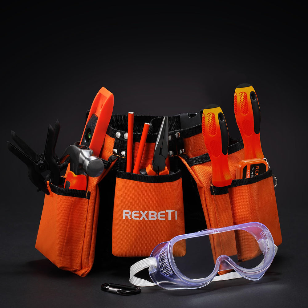 REXBETI 18pcs Young Builder's Tool Set with Real Ha