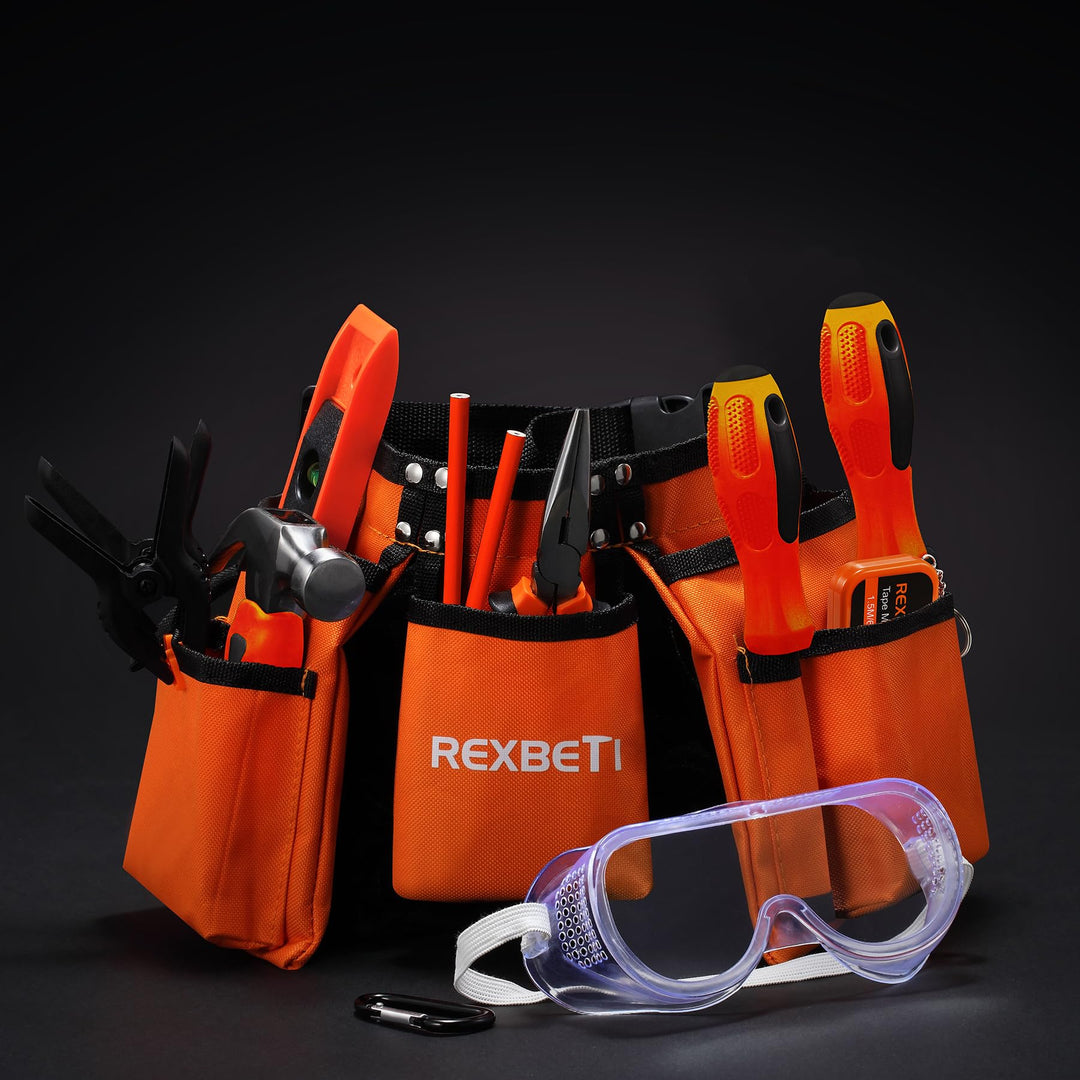 REXBETI 18pcs Young Builder&#39;s Tool Set with Rea