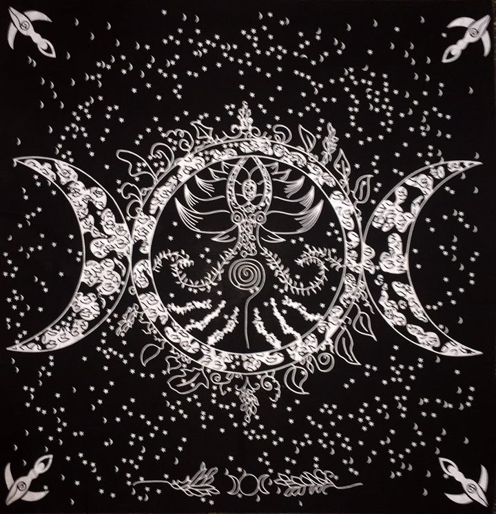 Altar Cloth Triple Moon Goddess Silver Witchcraft Alter Tarot Spread Top Cloth Wiccan Square Spiritual 24 by 24 Sacred Cloth (Triple Moon Goddess Silver Gold)