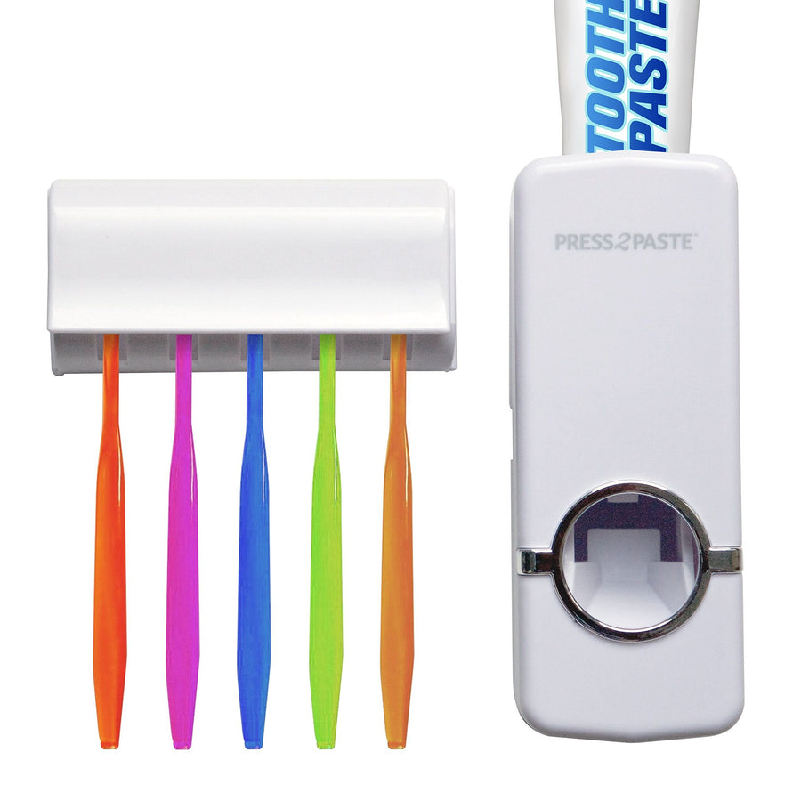 Press 2 Paste - Hands Free Automatic Toothpaste Dispenser and Toothbrush Holder