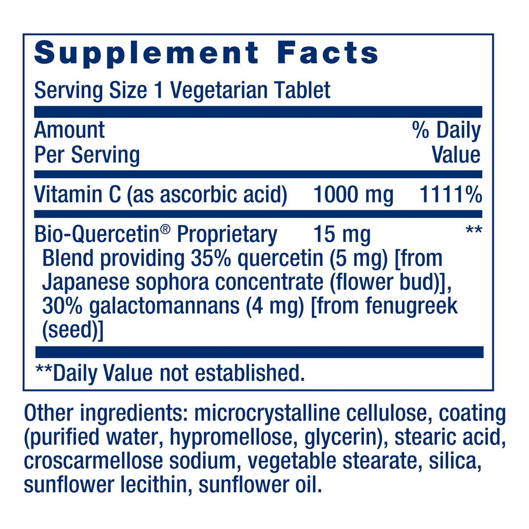 Vitamin C &amp; Bio-Quercetin Phytosome – Vitamin C Plus Ultra-Absorbable Quercetin for Immune Support – Gluten-Free, Non-GMO, Vegetarian – 250 Vegetarian Tablets