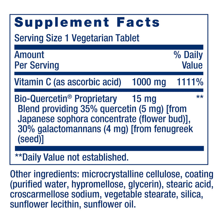 Vitamin C &amp; Bio-Quercetin Phytosome – Vitamin C Plus Ultra-Absorbable Quercetin for Immune Support – Gluten-Free, Non-GMO, Vegetarian – 250 Vegetarian Tablets
