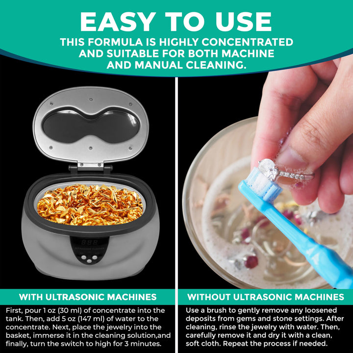Jewelry Cleaner, Ultrasonic Jewelry Cleaner Solution - The Jewelry Cleaner for Gold, Silver, Platinum Diamonds and Non-Porous Precious and Semi-Precious Jewelry (Pack of 2)