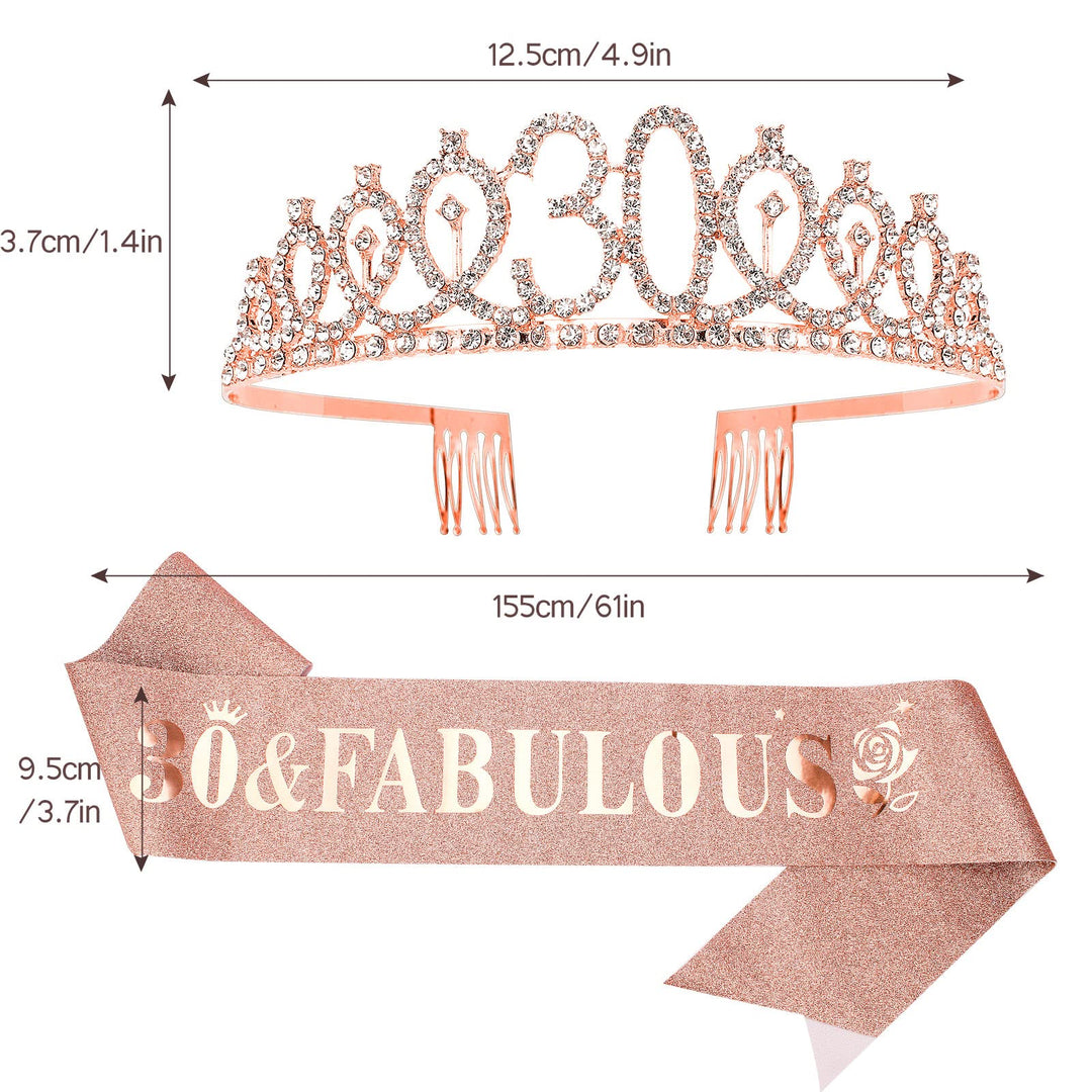 30th Birthday Sash and Tiara for Women Rose Gold Crown 30 and Fabulous Sash &amp; Crown Set 30th Birthday Gifts for Women 30th Birthday Decorations Women