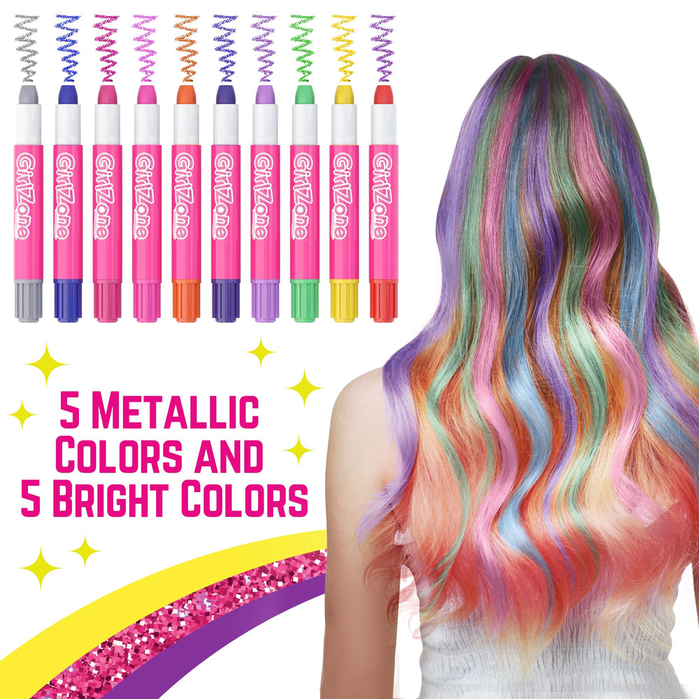 Hair Chalks Set, 10-Piece, Easy to Apply and Remove, Temporary Multicolor Hair Color for Kids Dress Up Parties, Role Play, Gift-Ready Vibrant