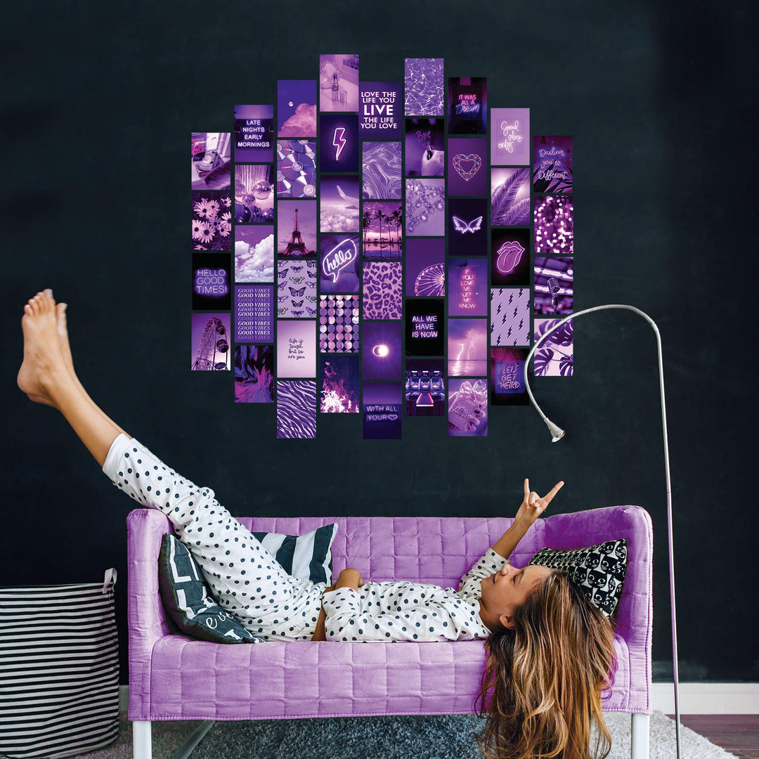 Purple Wall Collage Kit Aesthetic Pictures, 50 Set 4x6 Butterflies, Purple Black Aesthetic Pictures for Wall Decor, Posters for Room Aesthetic, Girls Room Decor, Cute Wall Decor for Teens