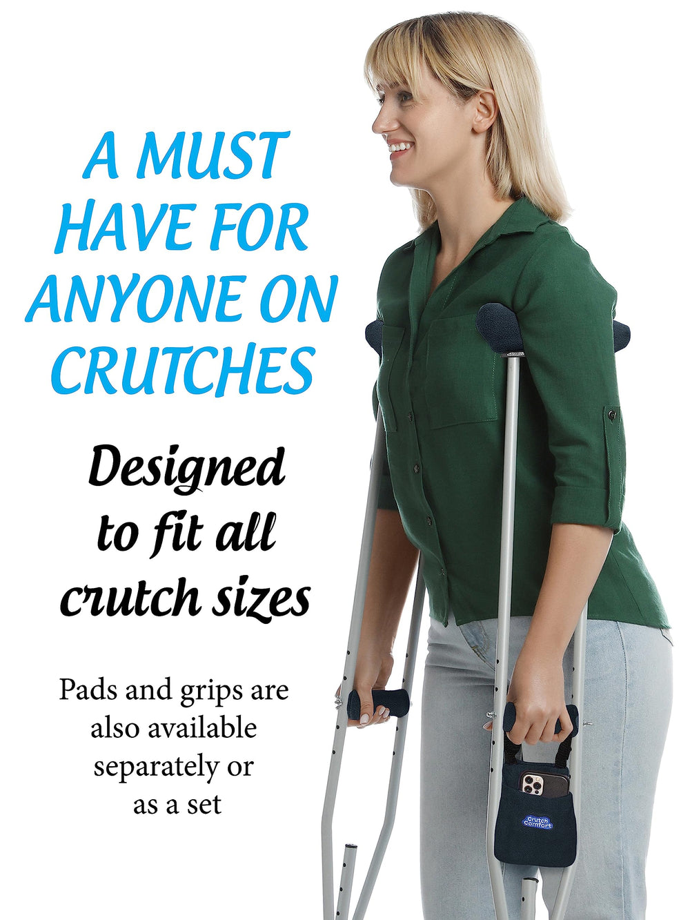 Universal 2-Pocket Crutch Pouch Bag Pocket (Black)
