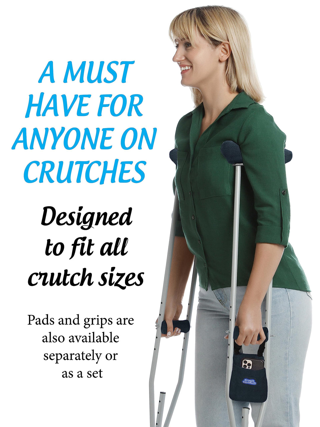 Universal 2-Pocket Crutch Pouch Bag Pocket (Black)