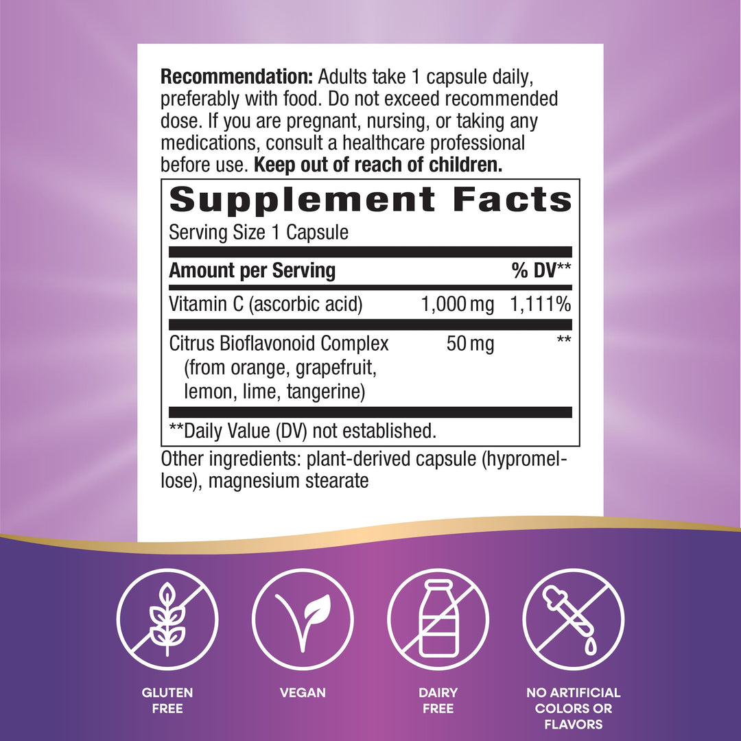 Nature’s Way Extra Strength Vitamin C with Bioflavonoids - 1,000 mg Vitamin C per Serving - Immune Health* - Citrus Bioflavonoids from Orange, Grapefruit, Lemon &amp; More - 250 Capsules