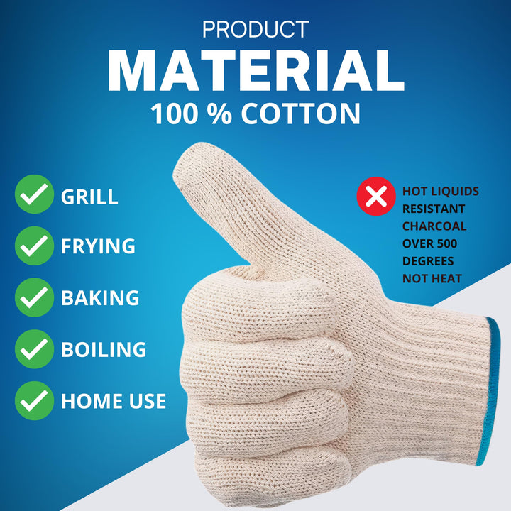 Set 9 1 Pair Heat Resistant Gloves Oven Gloves Heat Resistant BBQ Gloves for Grilling Heat Resistant Cooking Heat Resistant Gloves Kitchen Heat Gloves High Temp Grill Gloves with Silicone (White)