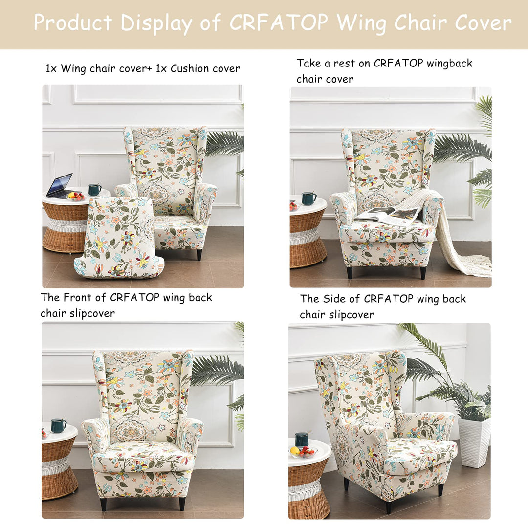 CRFATOP Printed Wing Chair Slipcovers 2 Piece Stretch W