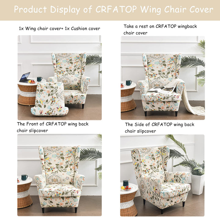 CRFATOP Printed Wing Chair Slipcovers 2 Piece Stretch W