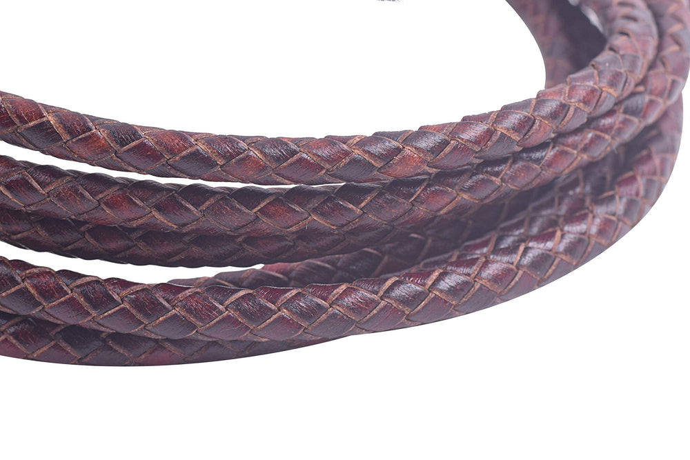 KONMAY 2 Yards 5.0mm Vintage Brown Round Geneuine Braid
