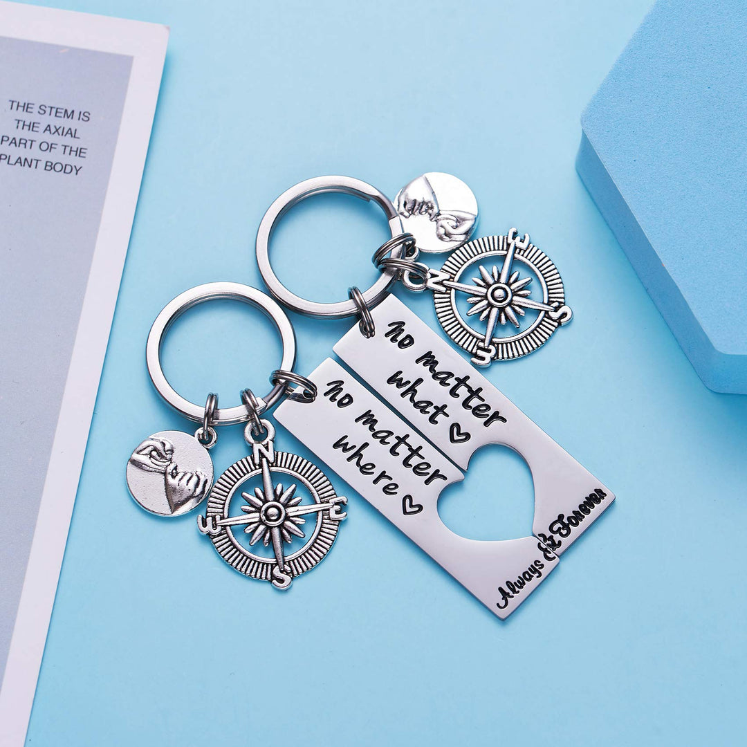 No Matter What No Matter Where Keychain Best Friend Long Distance Friendship Relationship Gift Polished Finish Set of 2