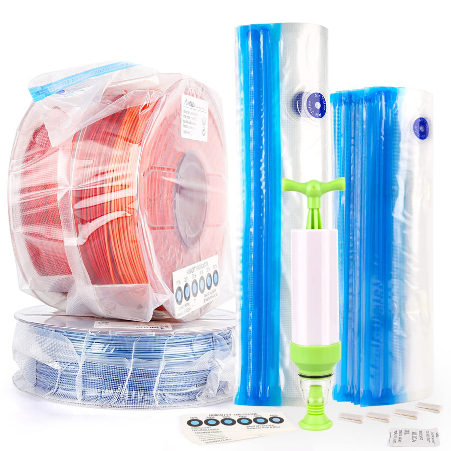 Filament Storage Bag Vacuum Kit with Two Sizes - 51 PCS Cleaning Drying Sealed 25 Bags for 3D Printer Filament with Desiccants/Humidity Indicator Cards/Clips/Hand Pump