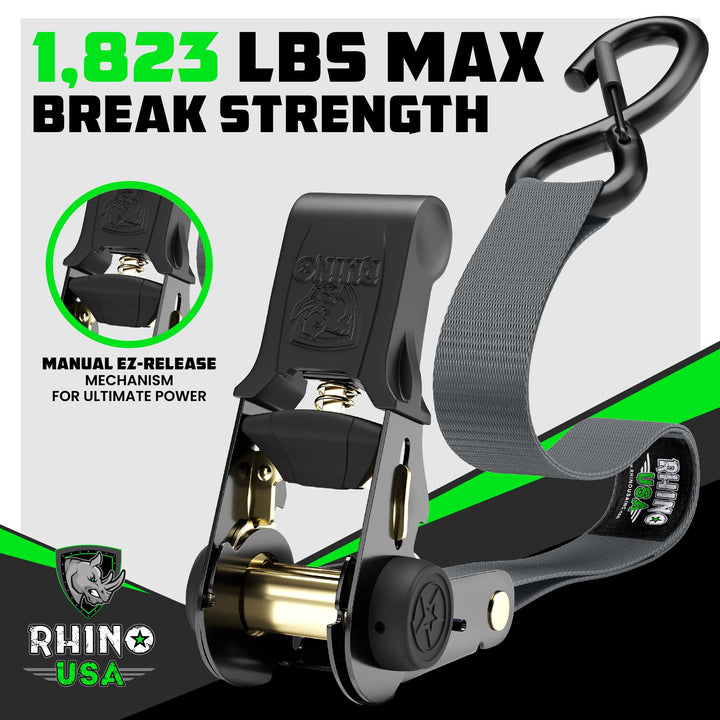 Ratchet Straps Tie Downs (4-Pack) - 1 Inch x 15 Feet (1,823lb Break Strength) - Ultimate Tie Down Straps with Safety S Hooks - Premium Straps for Trucks, Cargo, Moving, Appliances - Black