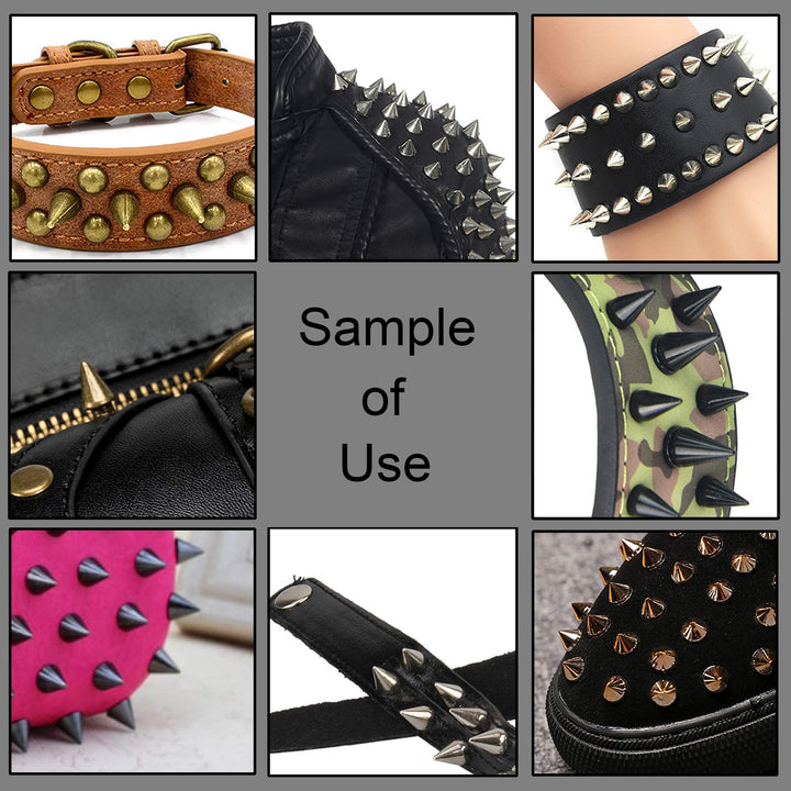 100 Sets 9MM Bronze Spikes and Studs Metal Bullet Cone Spikes Screw Back Leather Craft Rapid Rivet Screws Punk Studs and Spikes for Clothing Shoes Leather Belts Bag Rivets 11/32 Inch
