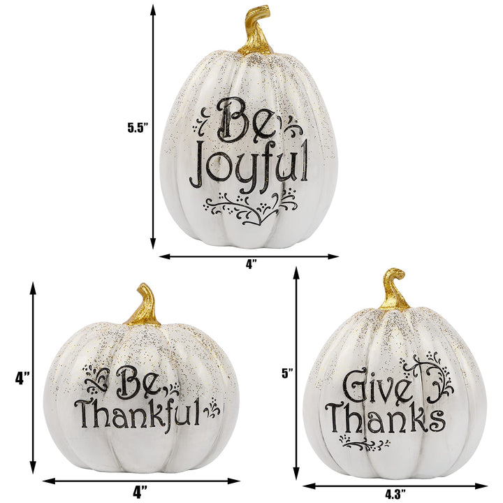 Thanksgiving Tabletop Decorations, Set of 3 Resin Pumpkins Seasonal Fall Autumn Centerpieces for Table Room Kitchen Office (White)