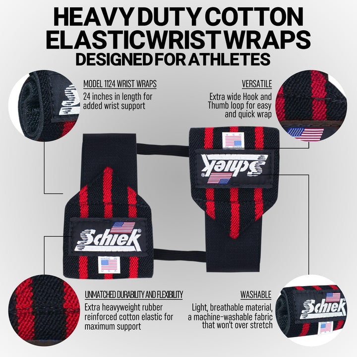 Schiek Sports Model 1124 Heavy Duty 24 Wrist Wraps - Bl