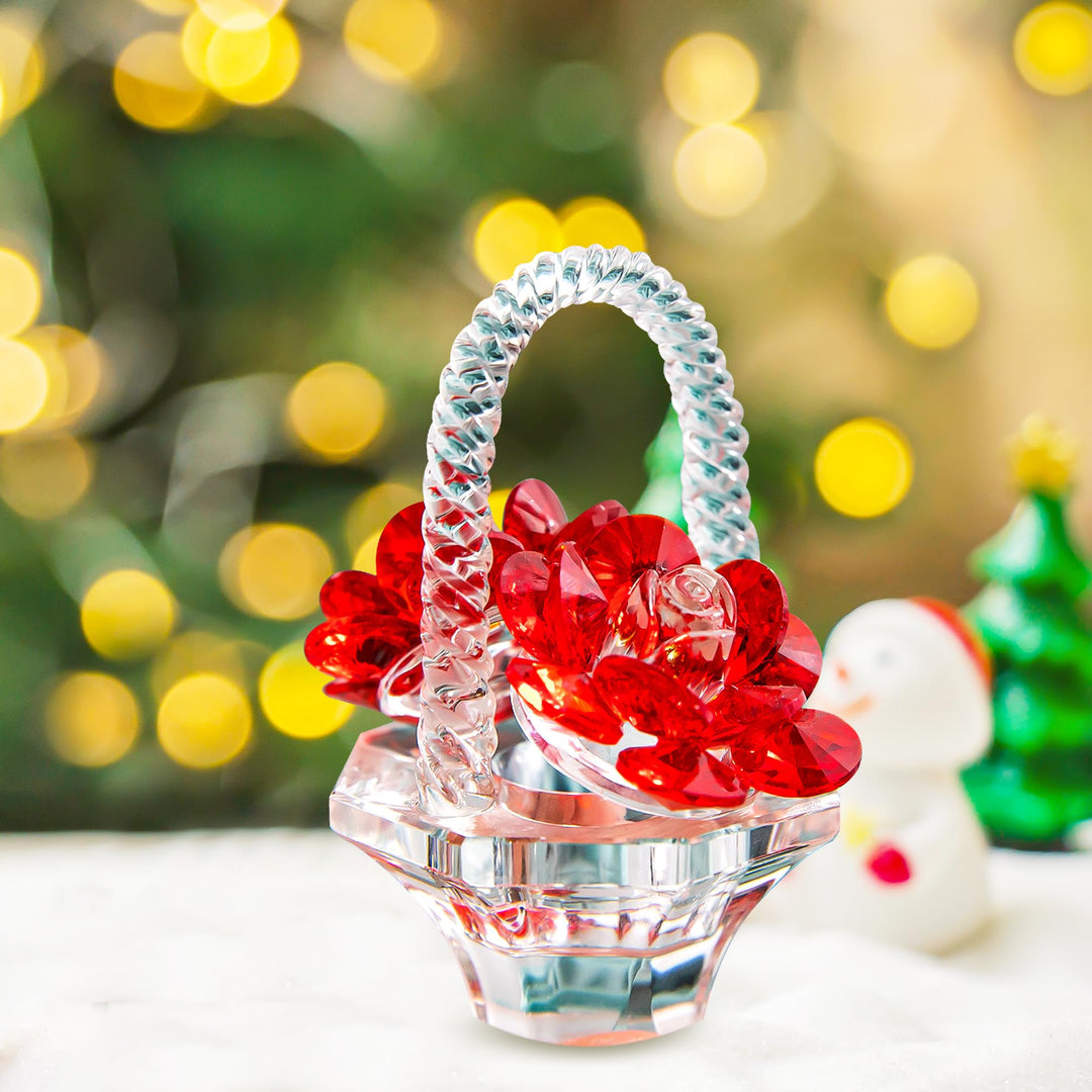 H&amp;D HYALINE &amp; DORA Crystal Red Rose Flower Basket Crystal Collectible Figurines Ornaments for Home Decor Table Centerpiece