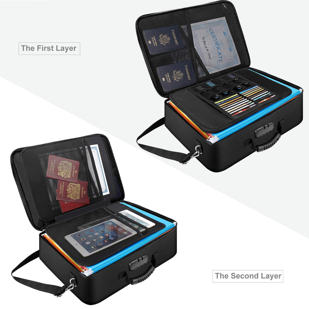 Document Bag with Lock, Comic Books Storage Box, Fireproof Document Storage Case, Large File organizer Bag, Portable Document Box, Multi-Layer Classification Storage file holder for office