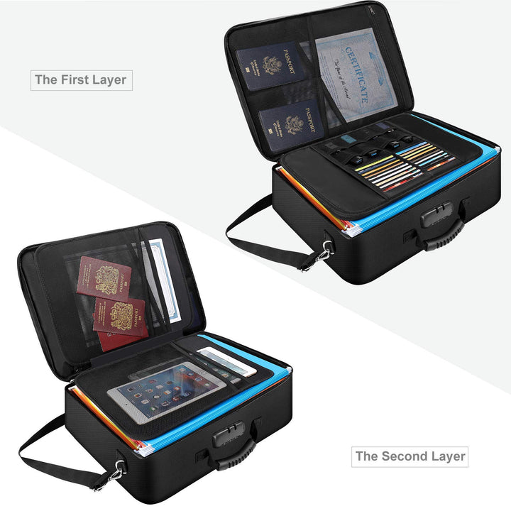 Document Bag with Lock, Comic Books Storage Box, Fireproof Document Storage Case, Large File organizer Bag, Portable Document Box, Multi-Layer Classification Storage file holder for office