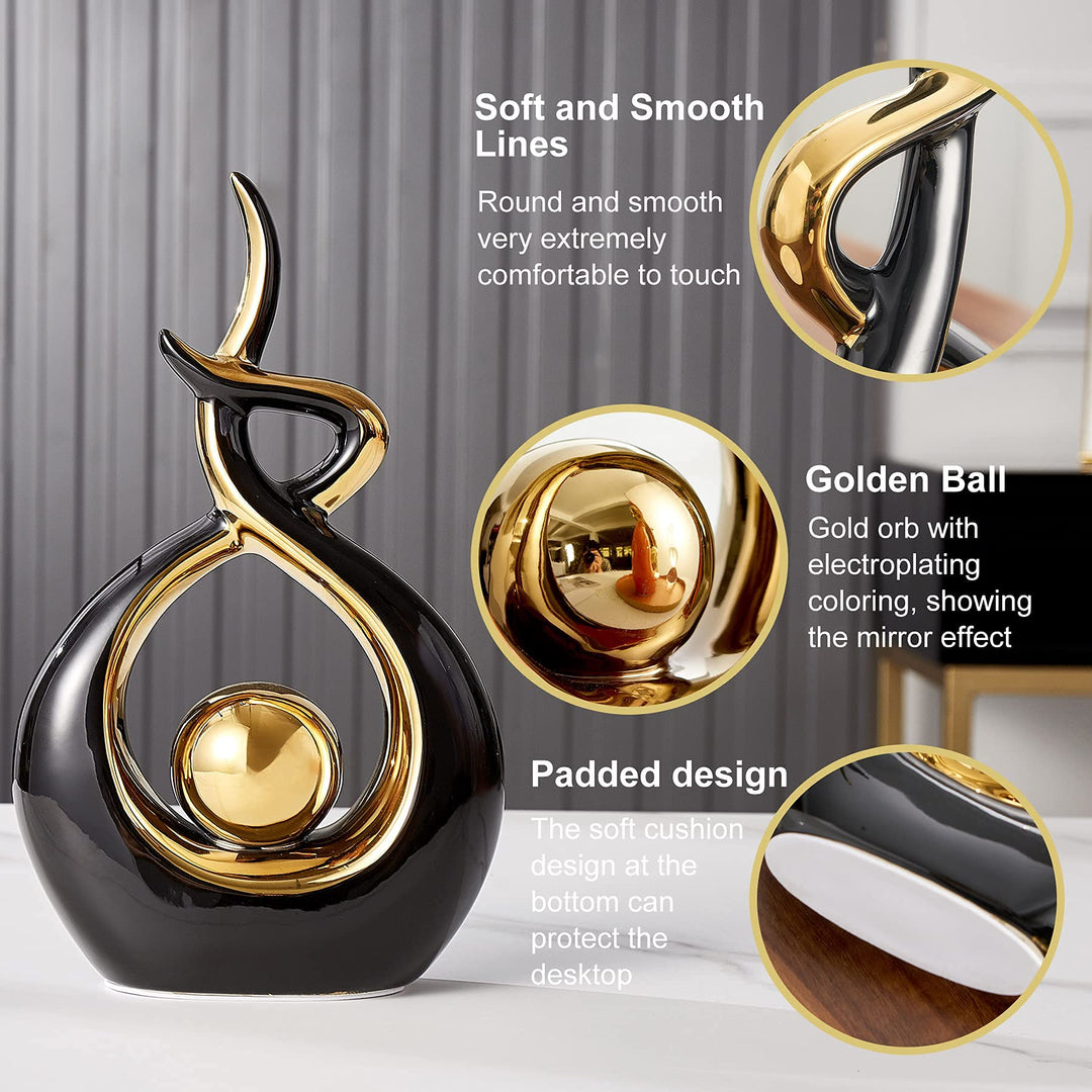 Home Decor Modern Abstract Art Ceramic Statue Table Decorations for Dining Room Living Room Office Centerpiece 10.8 H x 6.49 L (Black, Small)