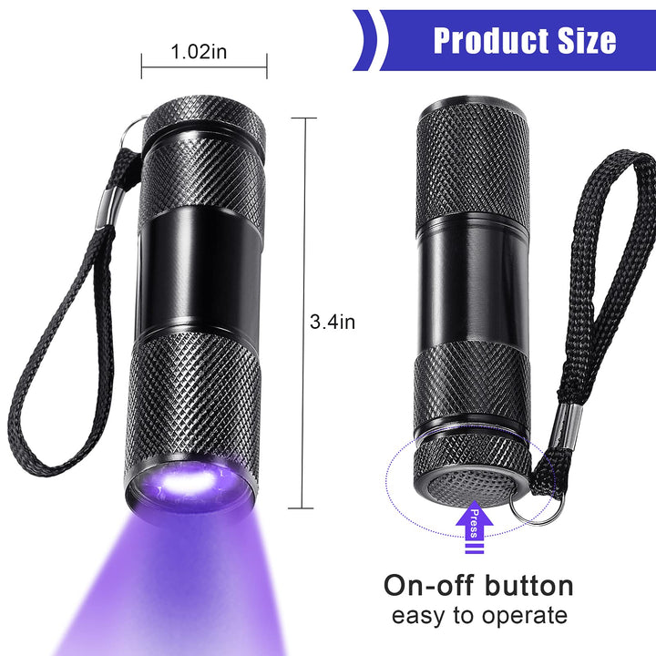 10 Pieces UV Blacklight Flashlights, LED Light, Handheld, Mini Light Torch Detector, Portable UV Flashlight Torch for Pets Stains Urine (Purple Light)