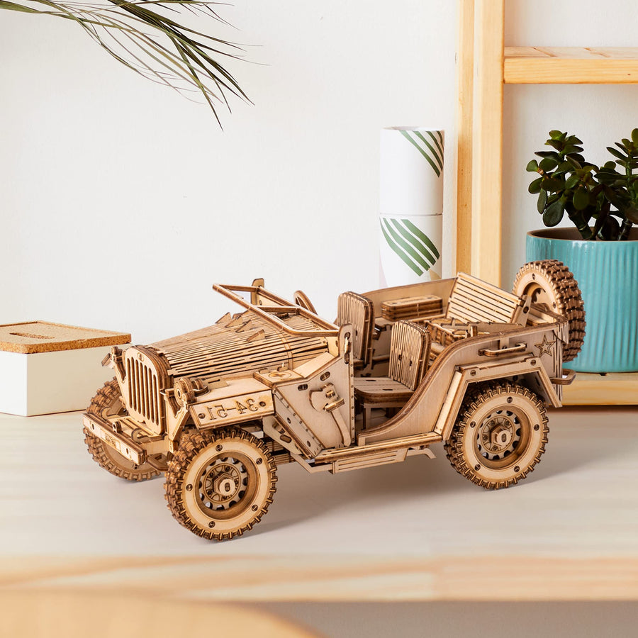 Model Car Kits Wooden 3D Puzzles Model Building Kits for Adults-Educational Brain Teaser Assembly Model for Adults to Build, Desk Decor/DIY Hobbies for Teens&Kids (Jeep Wrangler/7.5 * 4 * 3.5)
