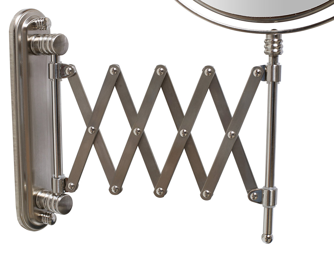 Deco Bros 8 Inch Two Sided Extension Wall Mount Mirror With 7x Magnification, 13.5 Inch Extension, Nickel