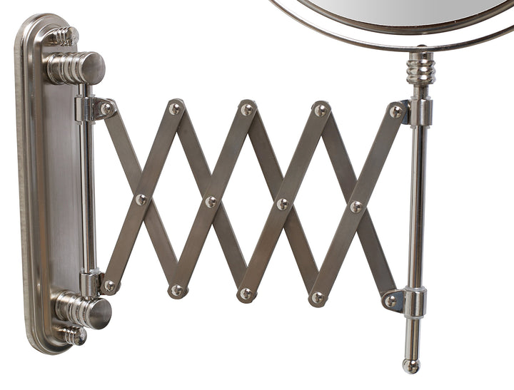 Deco Bros 8 Inch Two Sided Extension Wall Mount Mirror With 7x Magnification, 13.5 Inch Extension, Nickel