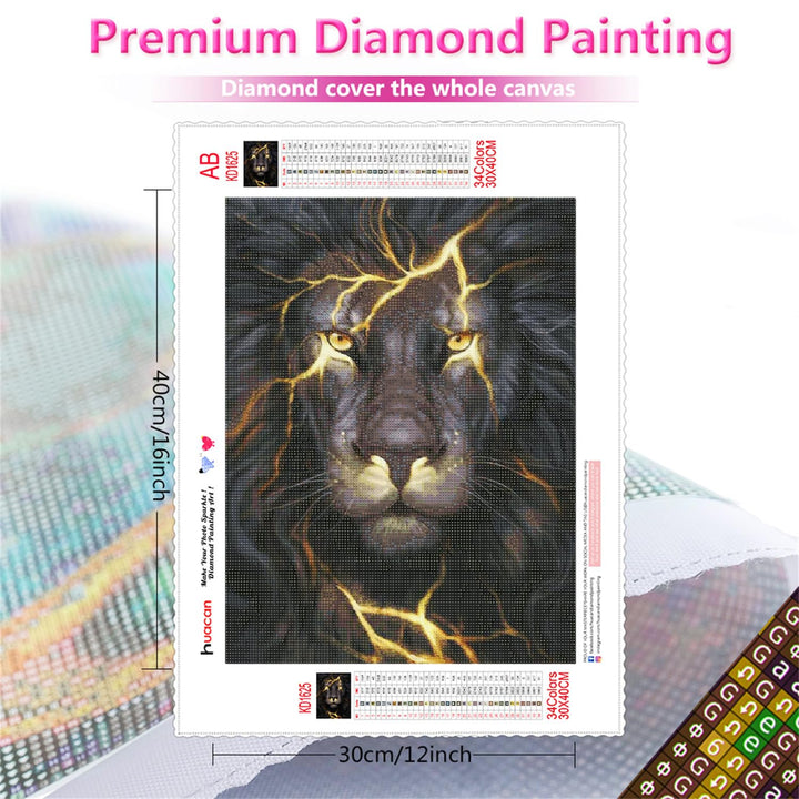 Diamond Painting Kits Black Lion 5D Diamond Art Kit Full Square Drill Painting Kit for Adults Beginner Lightning Painting with Diamonds Animal for Adults Home Wall Decor 30x40cm/11.8x15.7in