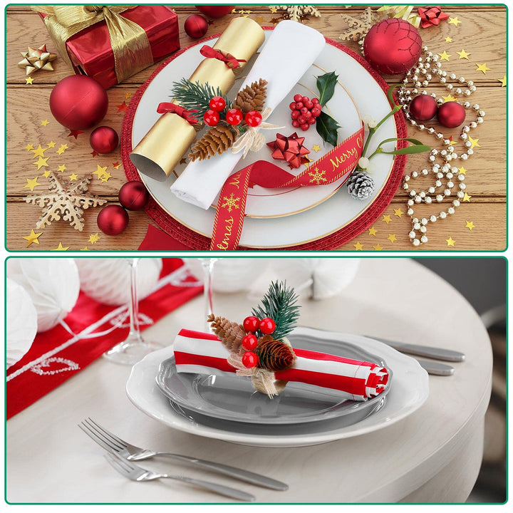 CHENGU Christmas Napkin Rings Set of 6 Christmas Pine Needle Napkin Ring Holders Rustic Napkin Ring Pine Cone Napkin Ring Holder for Christmas Party Dinner Table Decor