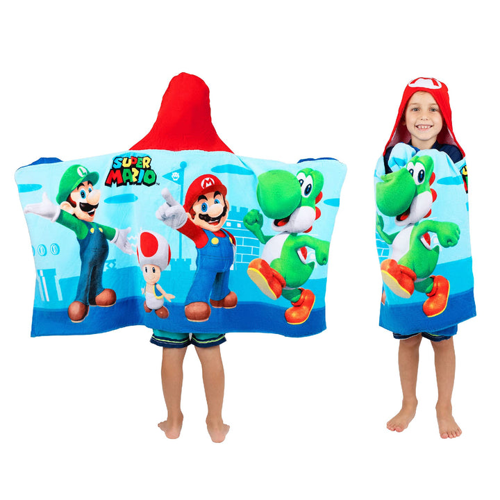 Super Mario Bath/Pool/Beach Soft Cotton Terry Hooded Towel Wrap, 24 in x 50 in, By Kids