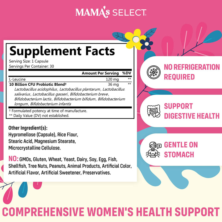 Mama&#39;s Select Probiotics for Women Digestive Health, 9 Live Strains, Including Lactobacillus acidophilus, Adult Pre and Postpartum Gut Health Support, Weight Management, 10 Billion CFUs, 60 Capsules
